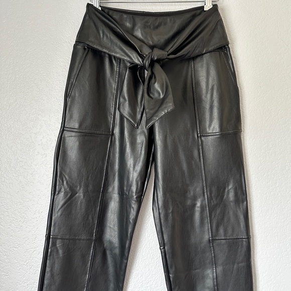 JOIE High Tie Waist Straight Crop Faux Vegan Leather Pants Small - Picture 2 of 7